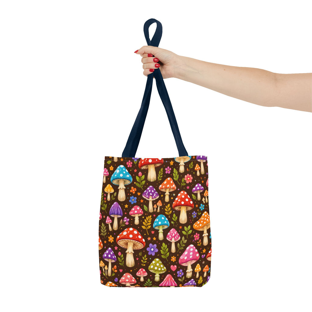 Mushroom Pattern Tote Bag — Colorful Woodland Mushroom All-Over Print Tote