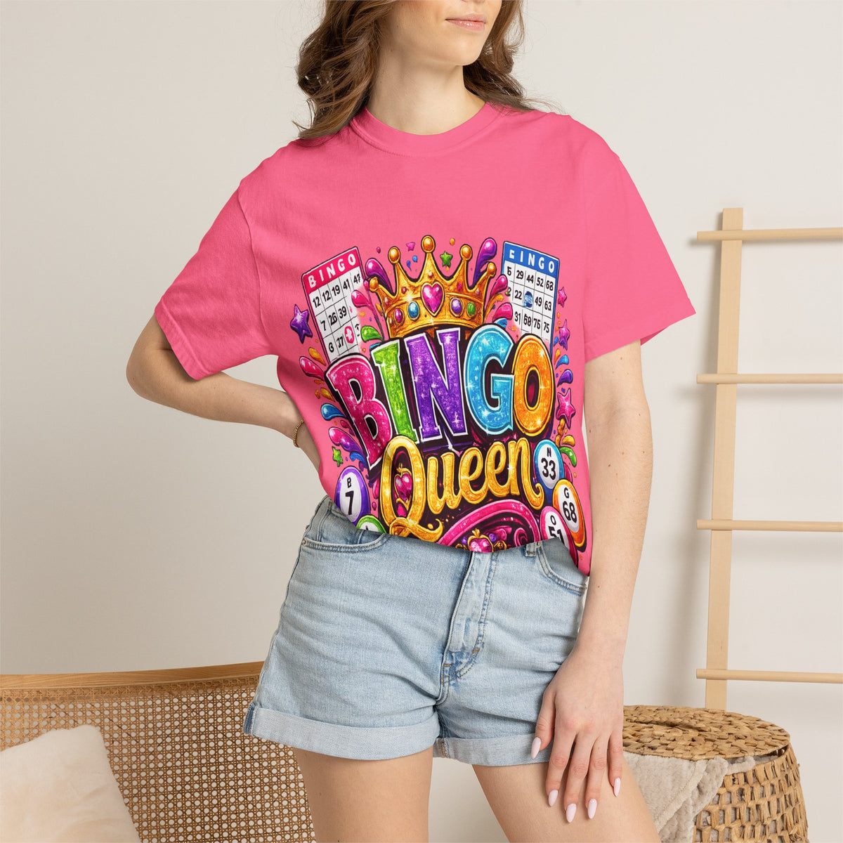 Bingo Queen T-shirt | Colorful Crown Bingo Balls Design