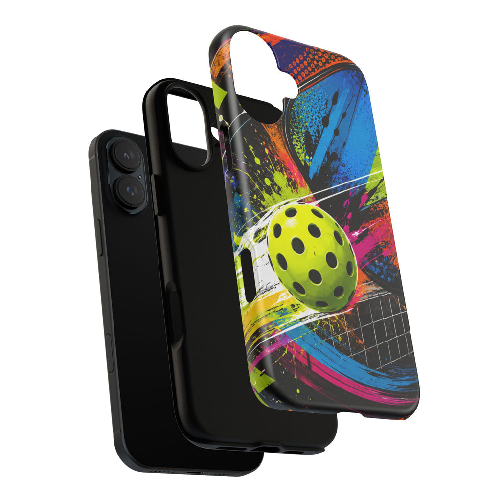 Pickleball Phone Case – Neon Paddle & Ball Splash Tough Case