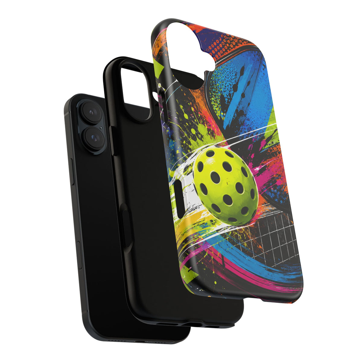 Pickleball Phone Case – Neon Paddle & Ball Splash Tough Case