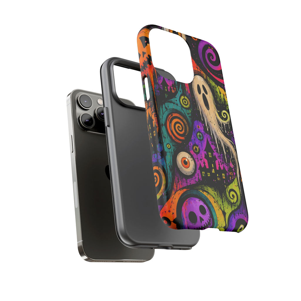 Halloween Ghost Phone Case — Colorful Spooky Skull & Haunted House Tough Case