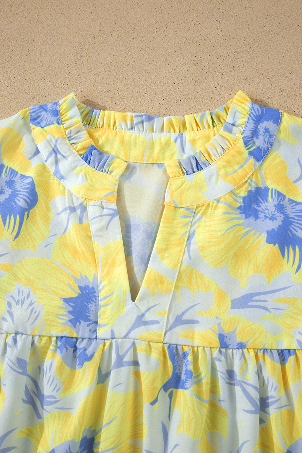 Floral Frilled V-Neck Bubble Sleeve Babydoll Blouse