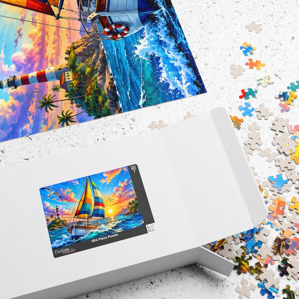 Sailboat at Sunset Jigsaw Puzzle — Scenic Ocean Puzzle (110/252/520/1014 pcs)