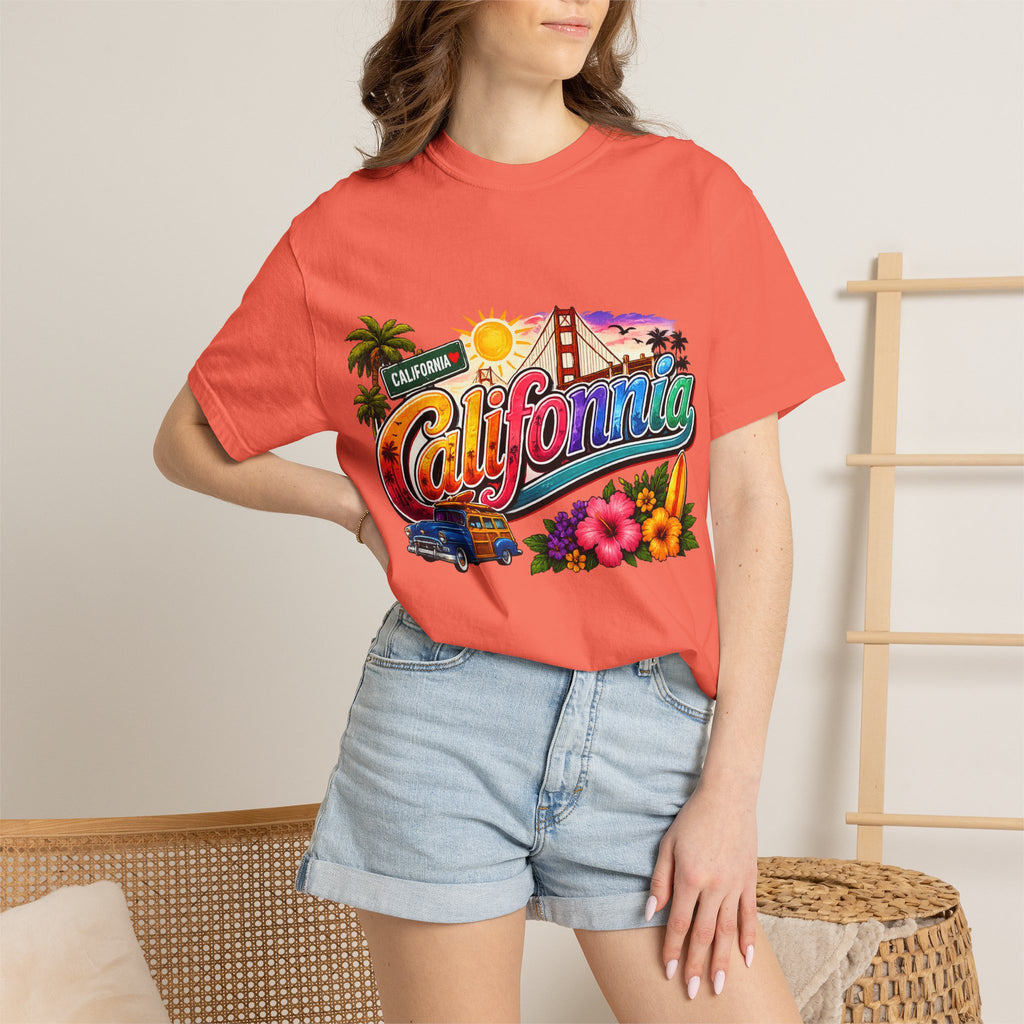 California Retro Sunset T-shirt | Golden Gate, Palm Trees & Surf