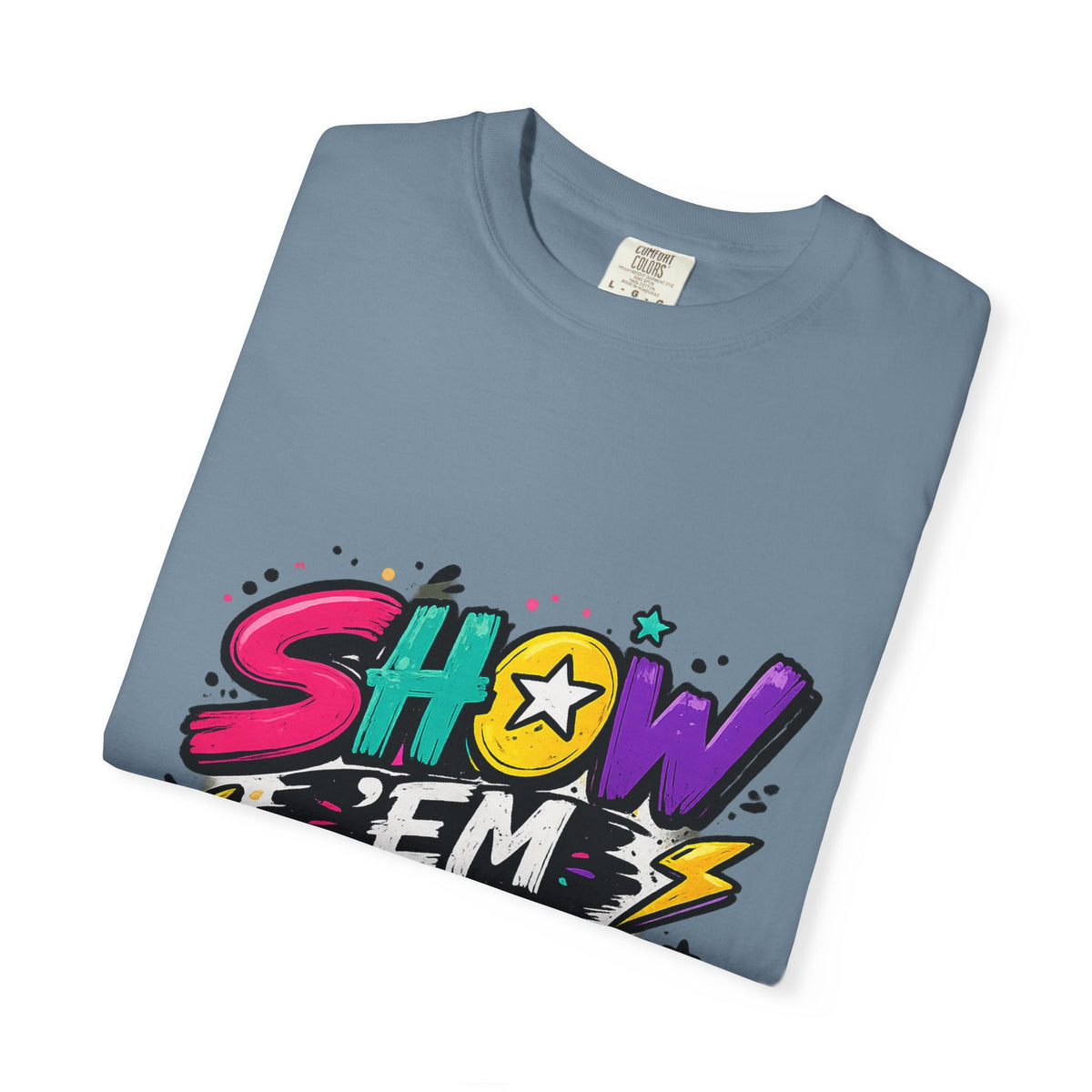 Show 'Em to Me bold pop art design T-shirt | colorful graphic tee