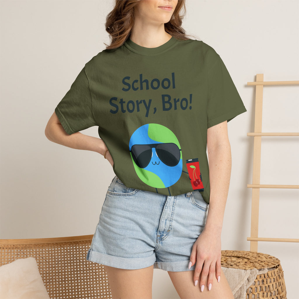 School Story, Bro! T-Shirt — Funny Earth Cartoon Tee for Students & Teachers