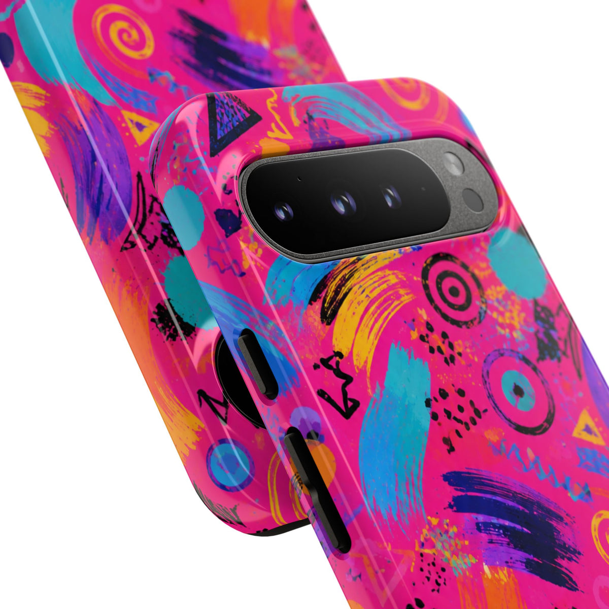 Neon Retro Abstract Tough Phone Case — 80s Brushstroke Pattern