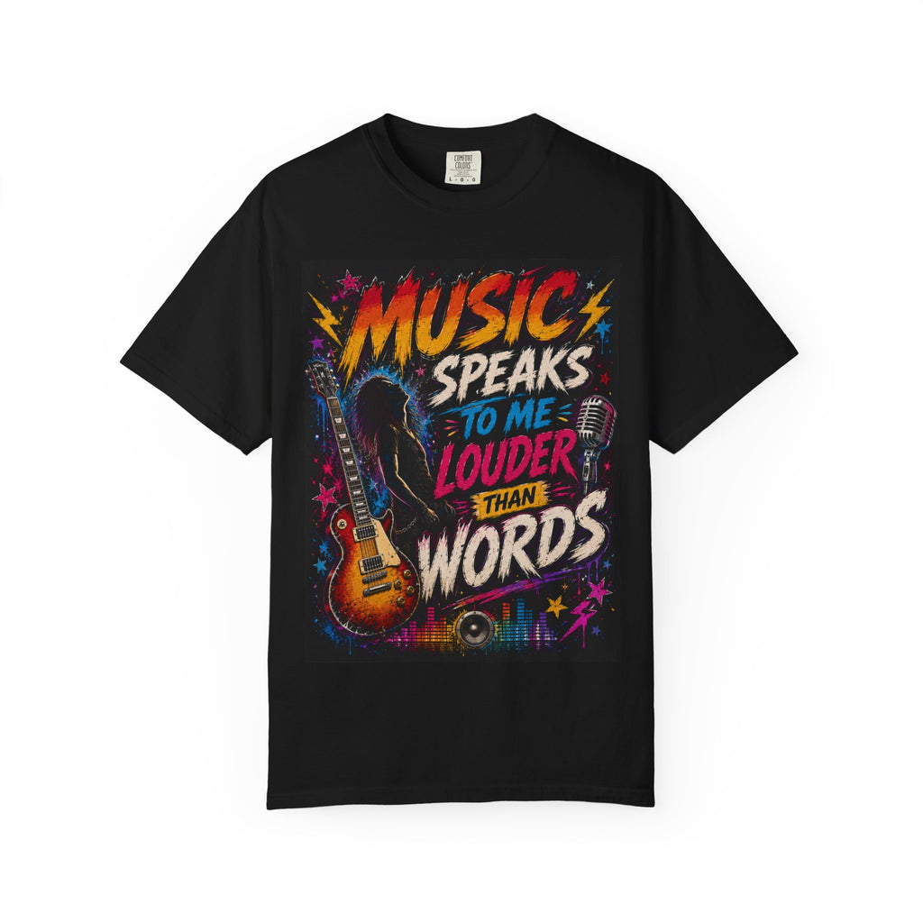 Music Speaks to Me Louder Than Words T-shirt | Guitar Microphone Rock Design