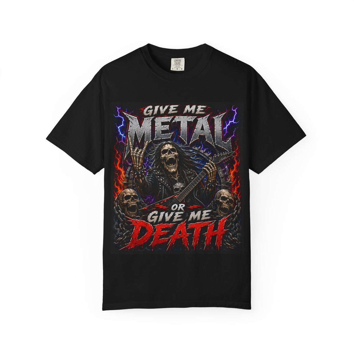 Give Me Metal or Give Me Death T-shirt | Skeleton Guitar Heavy Metal