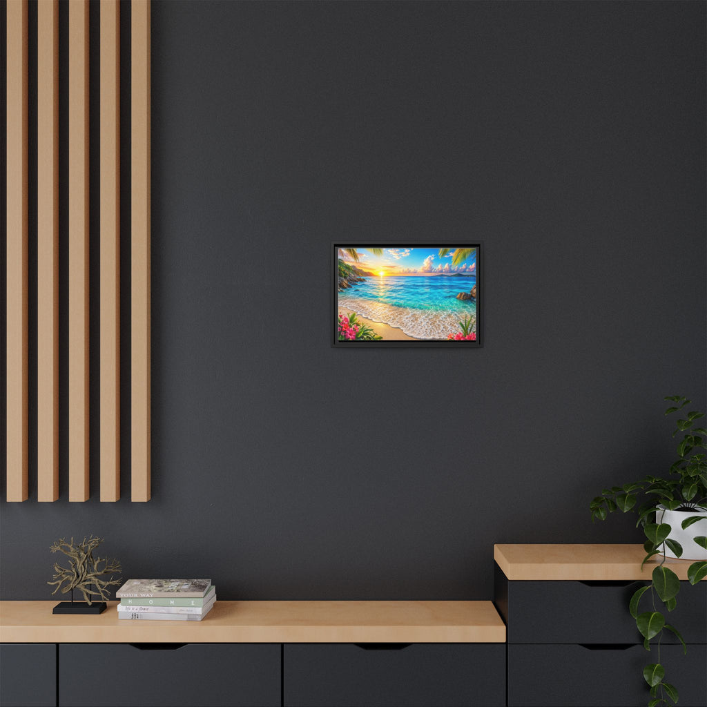 Framed Beach Sunset Matte Canvas Wall Art — Tropical Ocean Sunrise Decor