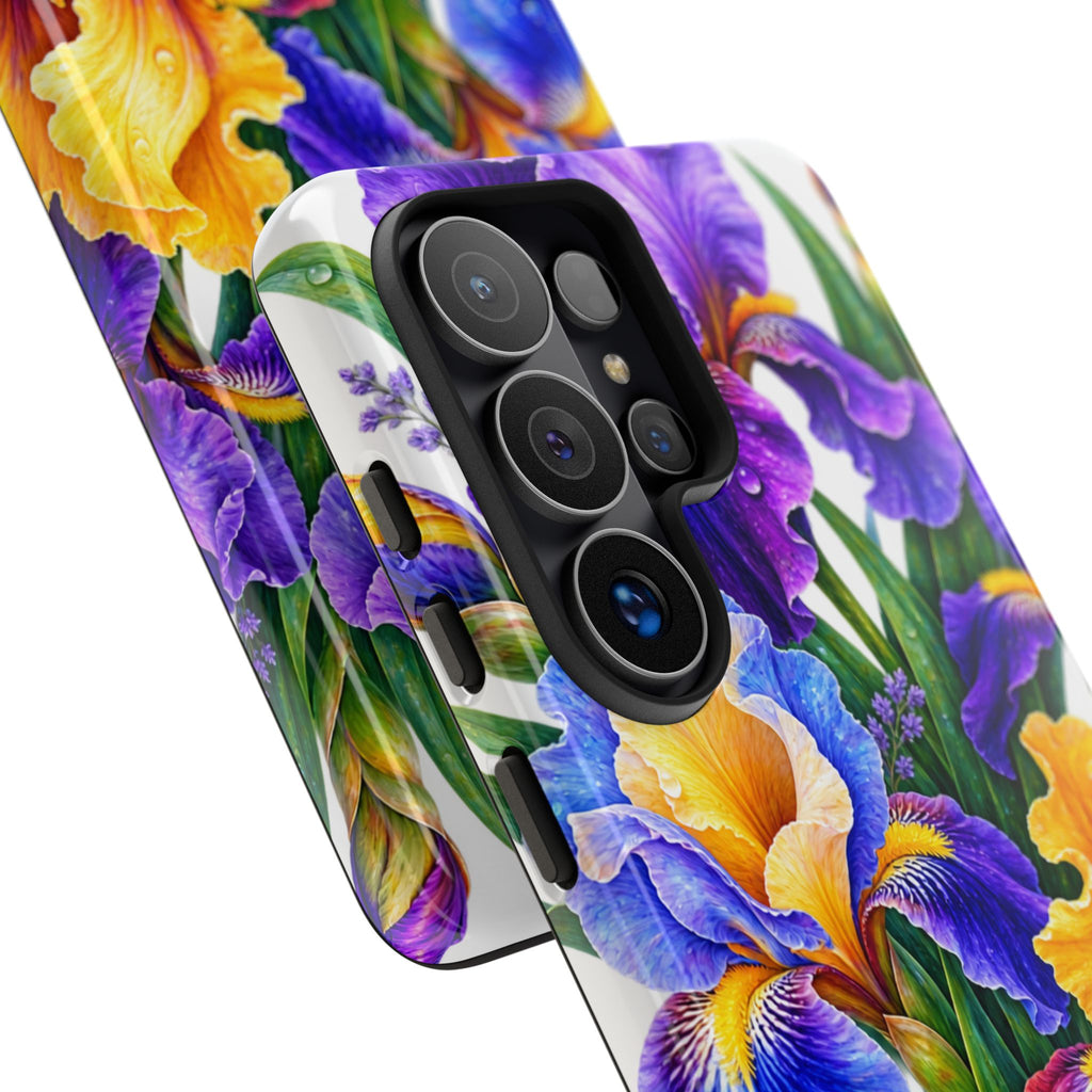 Floral Iris Tough Phone Case — Colorful Watercolor Iris Protective Cover