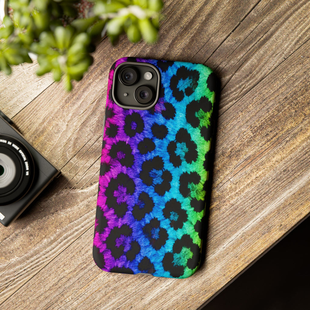 Neon Rainbow Leopard Tough Case – Colorful Animal Print Phone Cover