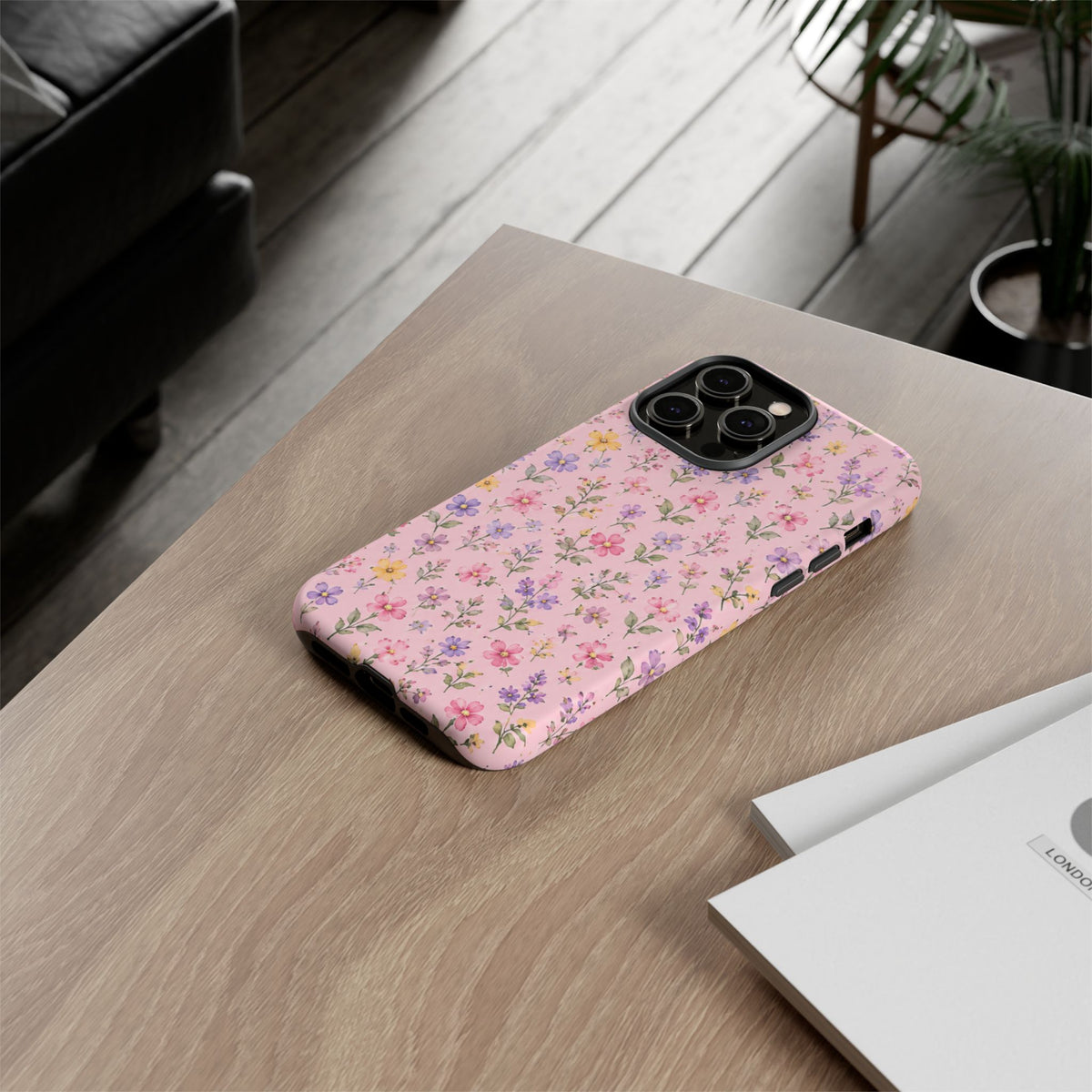 Floral Pink Tough Phone Case — Pastel Wildflower Protective Case