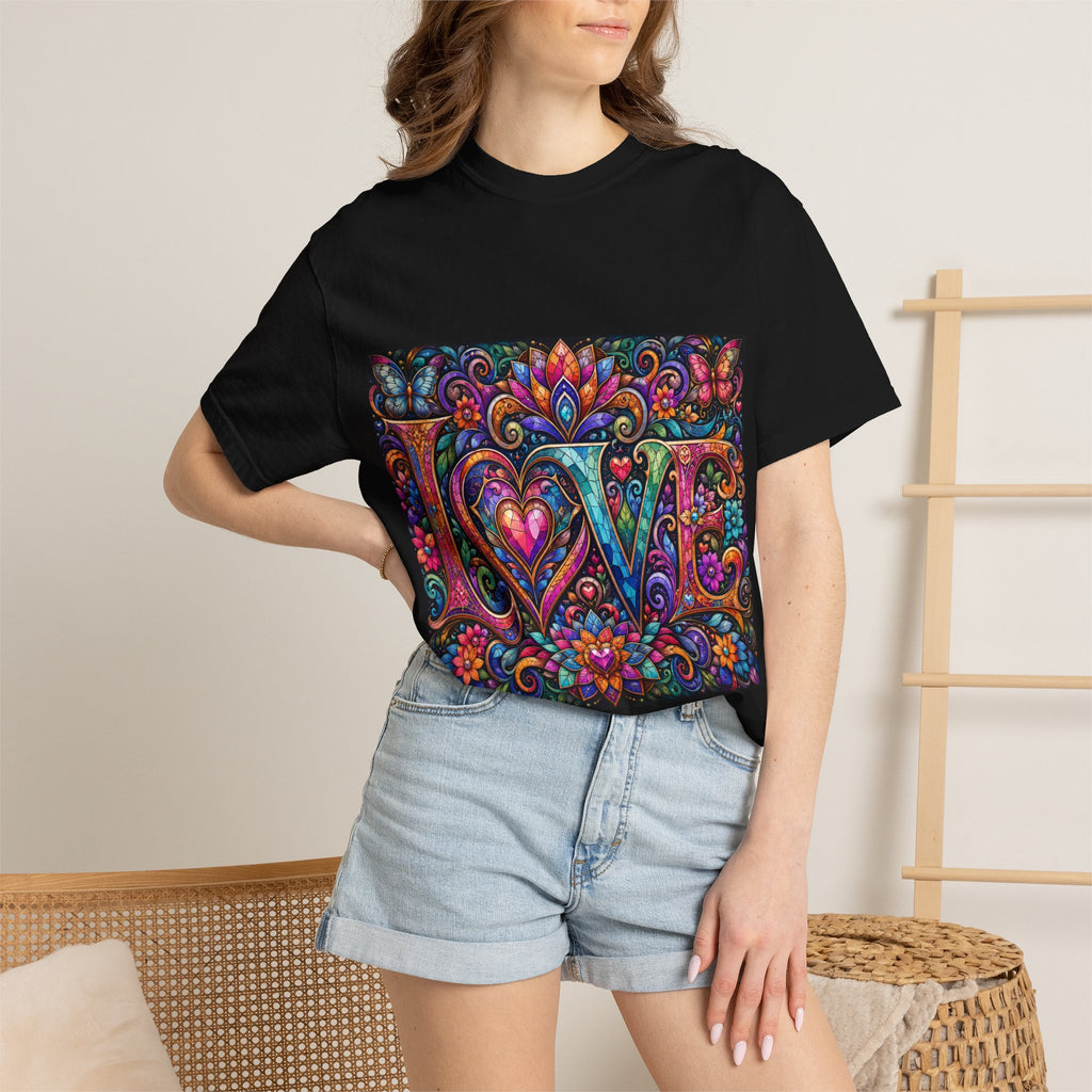 Floral Heart LOVE T-shirt | Colorful Psychedelic Typography