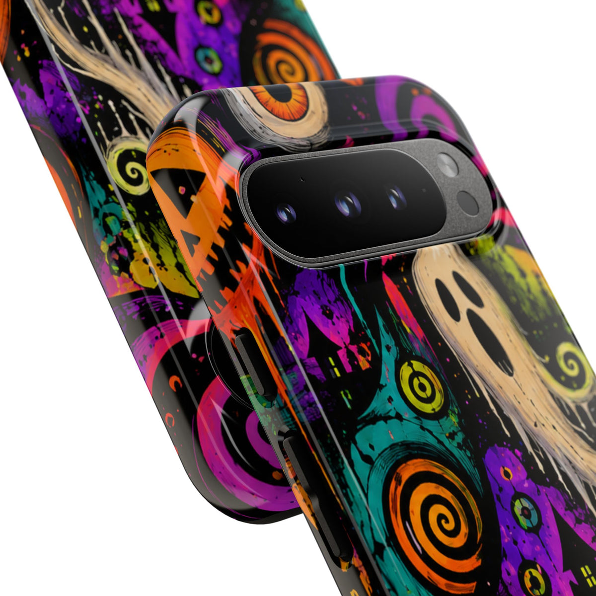 Halloween Ghost Phone Case — Colorful Spooky Skull & Haunted House Tough Case