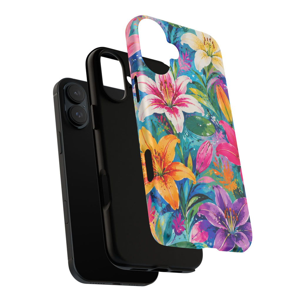 Floral Lily Tough Phone Case — Colorful Tropical Flower Protective Cover