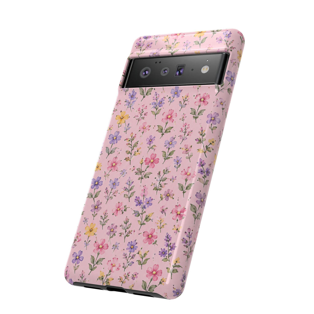 Floral Pink Tough Phone Case — Pastel Wildflower Protective Case
