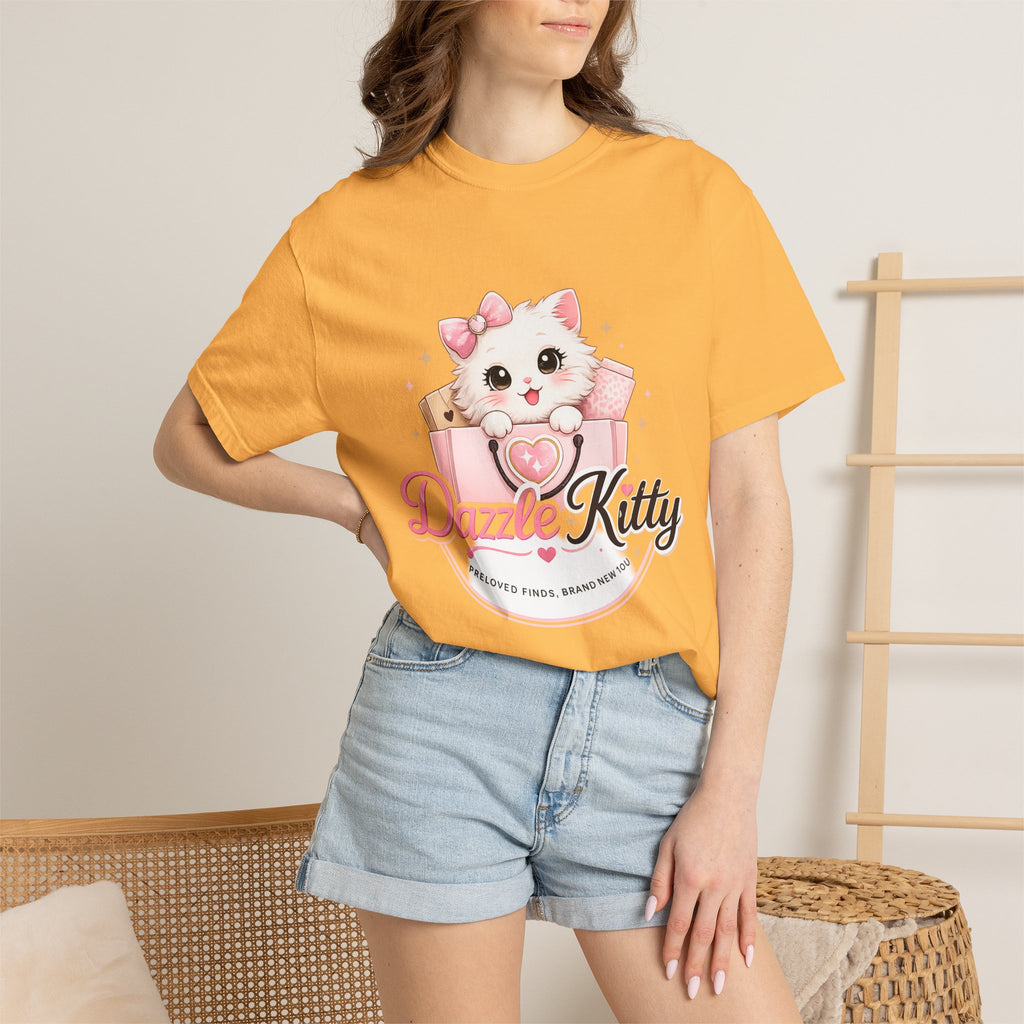 Dazzle Kitty Cute Kitten Illustration T-shirt | Pink Bow Cat Tee