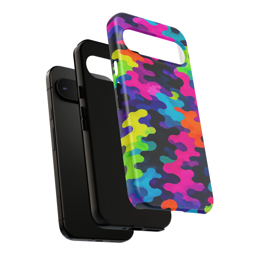 Neon Camo Tough Phone Case — Bright Rainbow Protective iPhone Cover