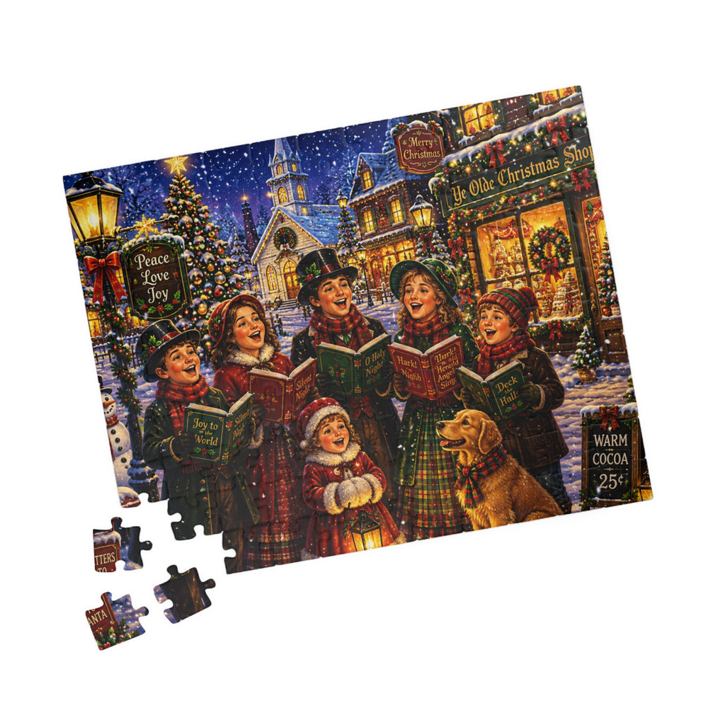 Vintage Christmas Carolers Jigsaw Puzzle – Holiday Village Scene (110–1014 pcs)