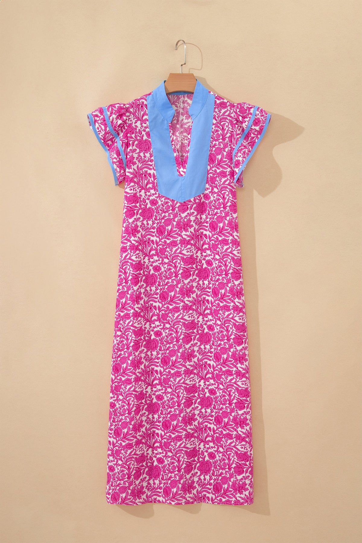 Floral Colorblock Patchwork V-Neck Midi Dress
