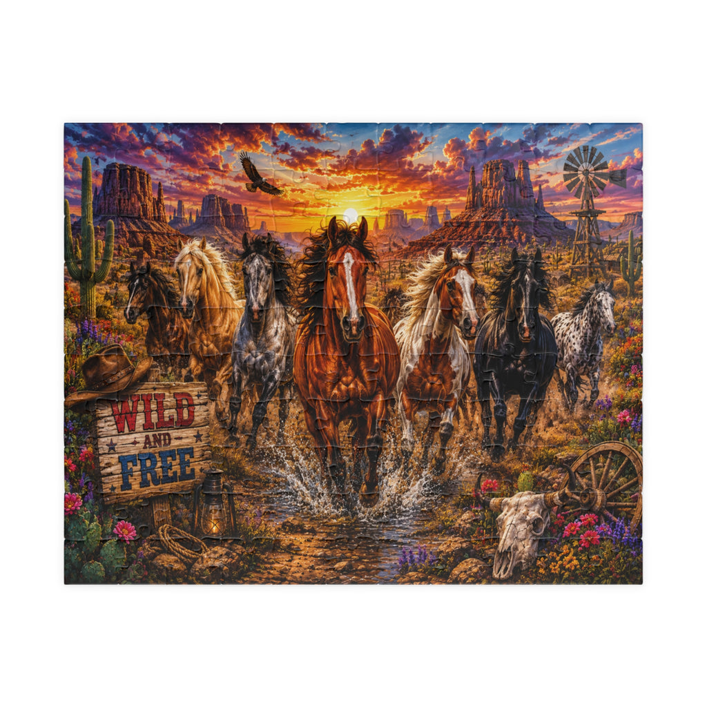 Wild and Free Running Horses Puzzle | Western Sunset 1000-Piece