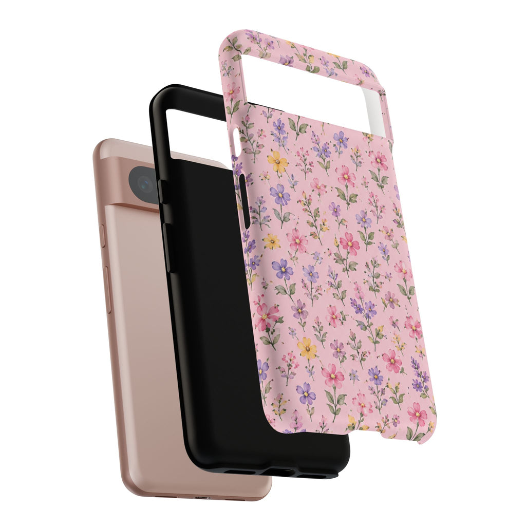 Floral Pink Tough Phone Case — Pastel Wildflower Protective Case