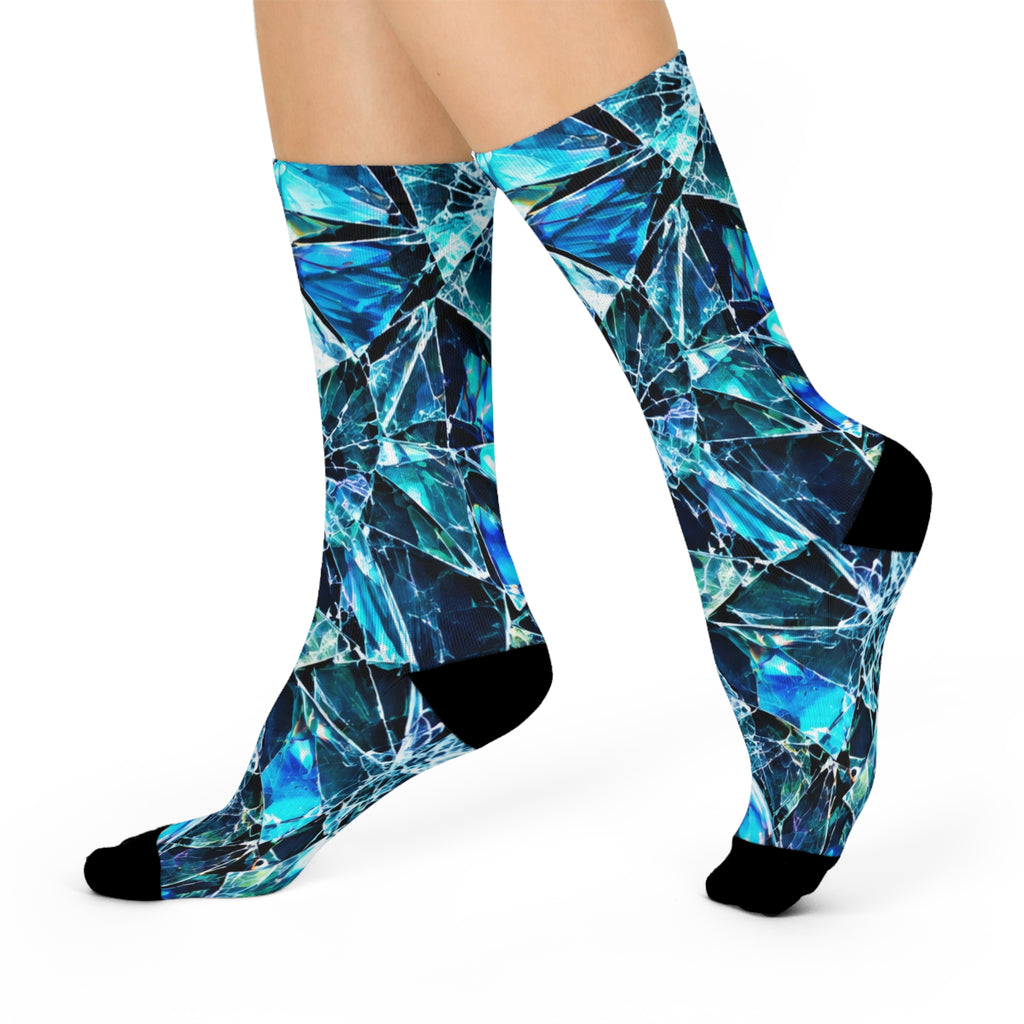 Blue Crystal Pattern Crew Socks — Cushioned Athletic Socks