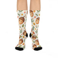 Cute Acorn Faces Cushioned Crew Socks | Autumn Leaves Pattern