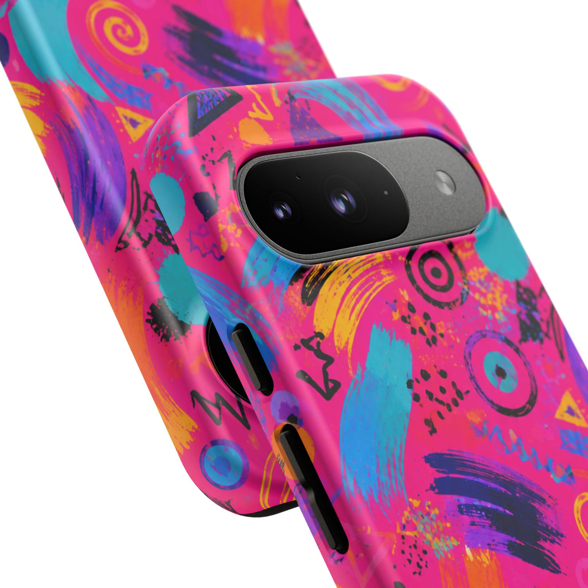 Neon Retro Abstract Tough Phone Case — 80s Brushstroke Pattern