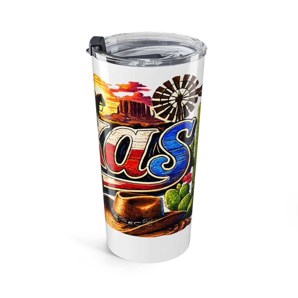 Texas Western Scene Tumbler 20oz | Cowboy, Bluebonnets, Cactus
