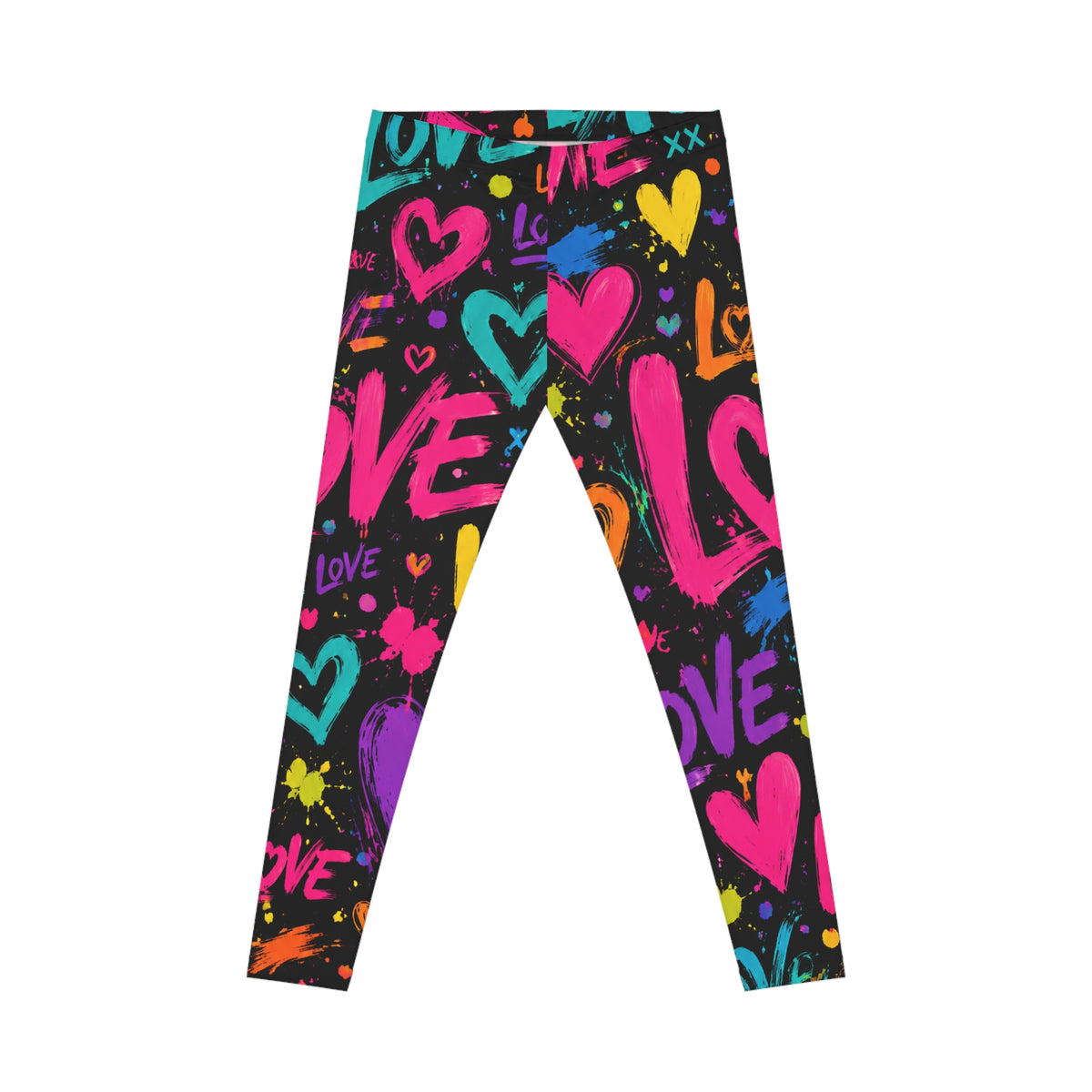 Love Graffiti Leggings — Neon Heart All‑Over Print Women's Leggings
