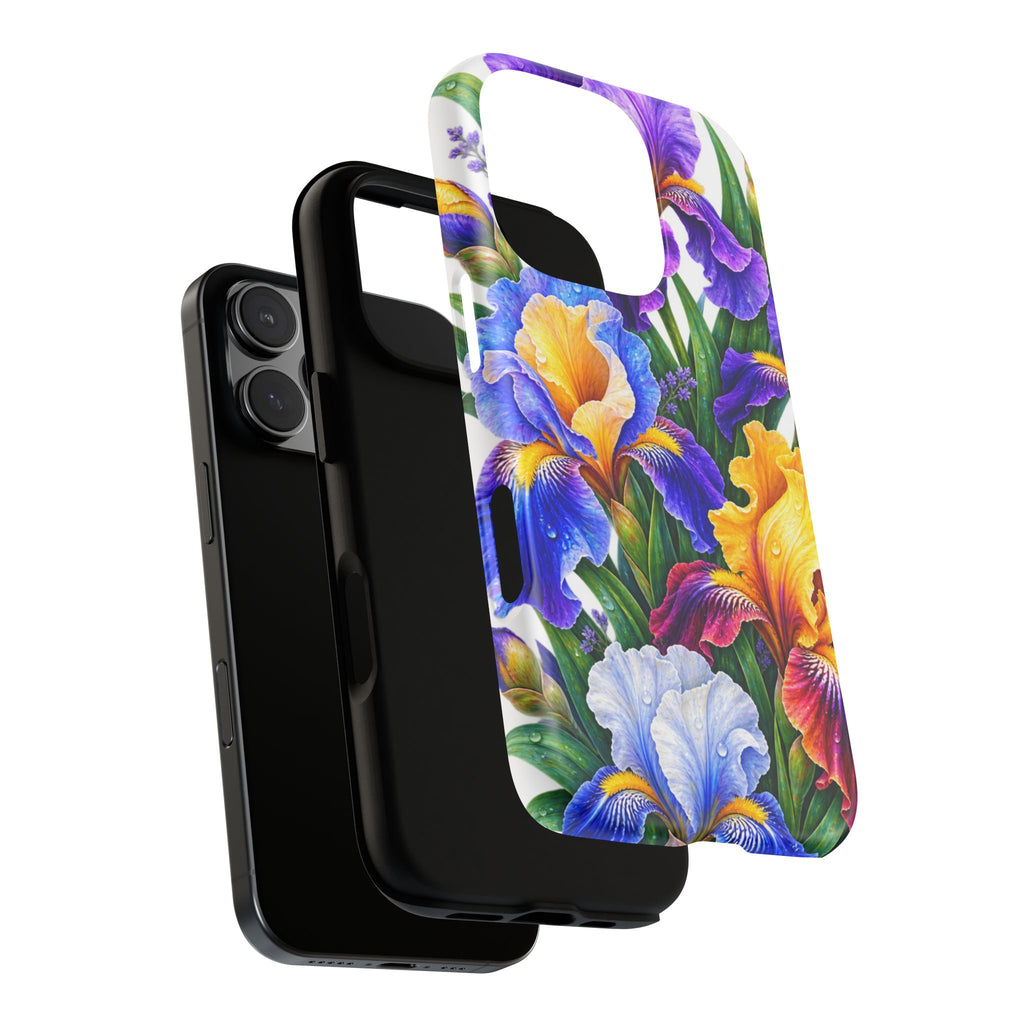 Floral Iris Tough Phone Case — Colorful Watercolor Iris Protective Cover