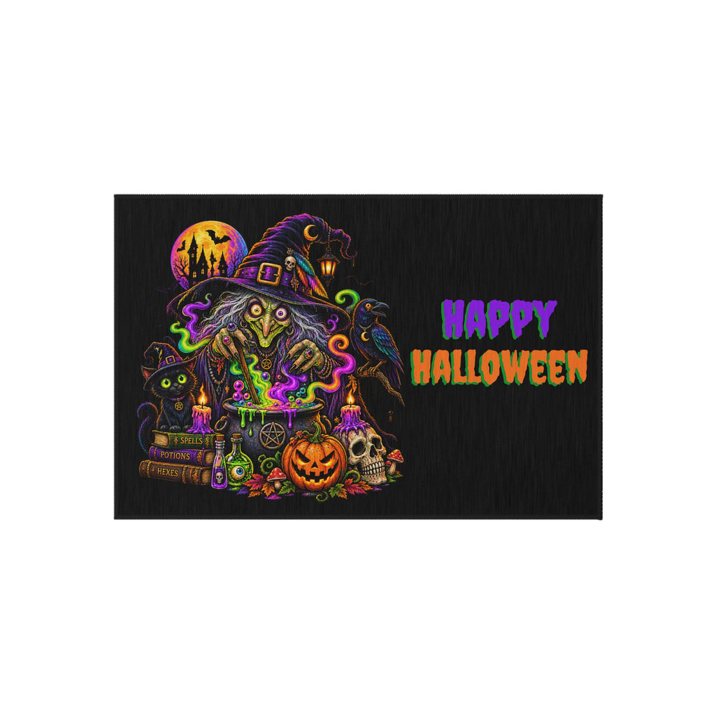Halloween Witch Outdoor Rug — "Happy Halloween" Spooky Porch Mat