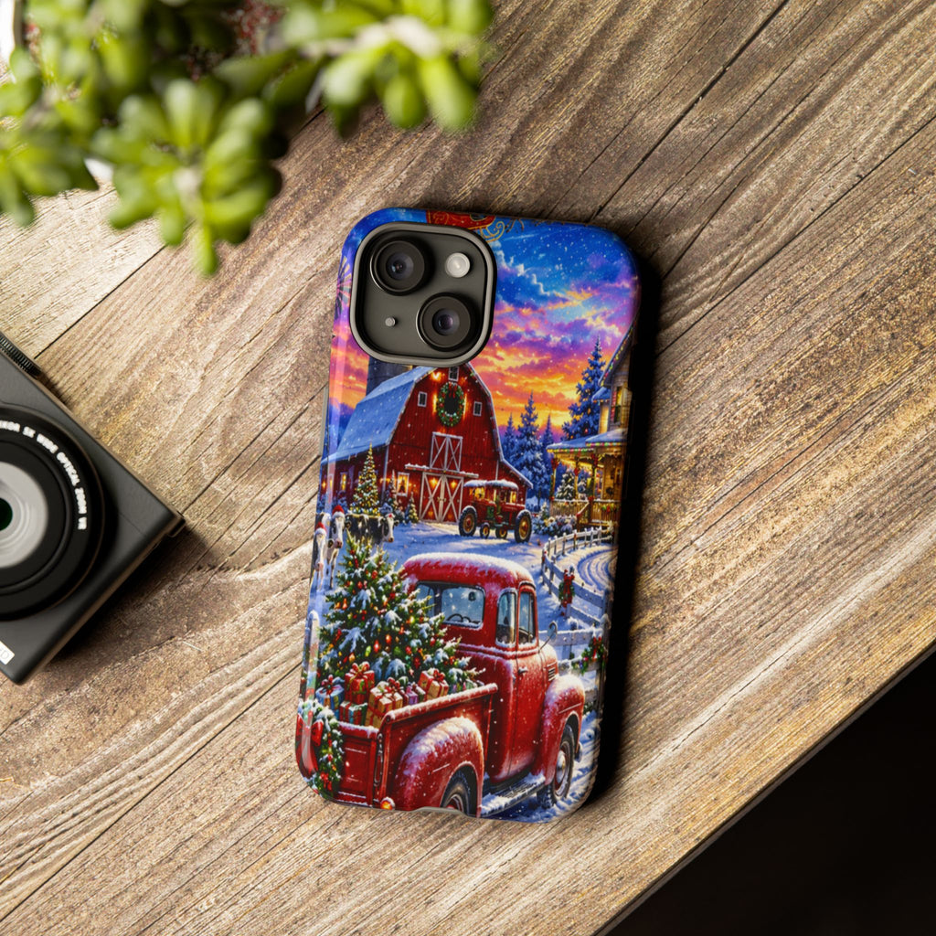 Christmas Farm Phone Case — Vintage Red Truck in Snowy Holiday Scene