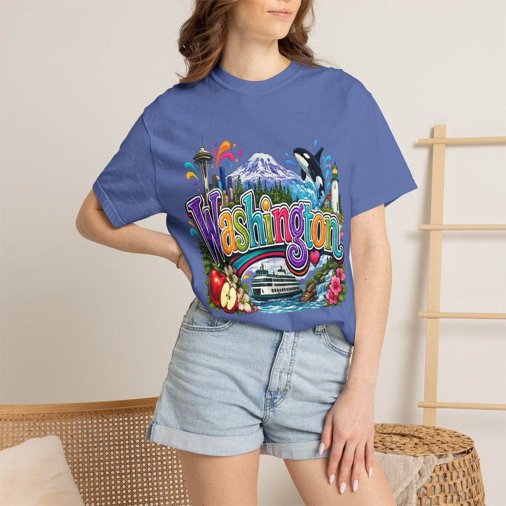 Washington State Scene T-shirt | Seattle Skyline, Orca, Apples