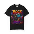 Rock Until You Drop T-shirt | Guitar Skeleton Concert Tee