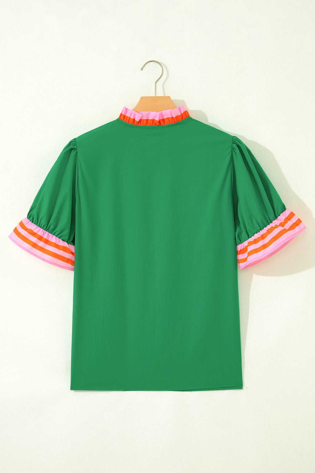 Stripe Frilled Collar Ruffle Short Sleeve Blouse