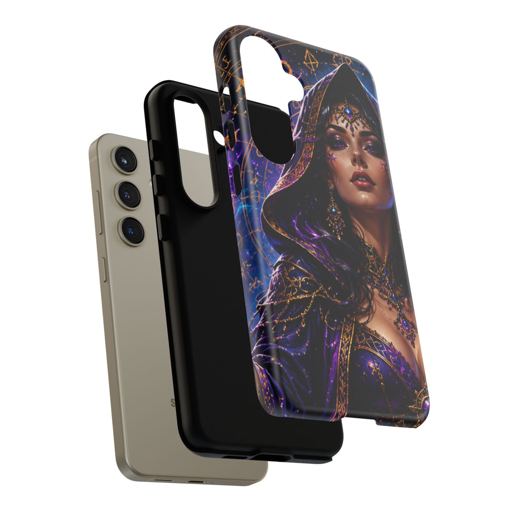 Phone Case — Mystical Sorceress Art Protective Tough Case (Astrology, Purple Hooded Witch)