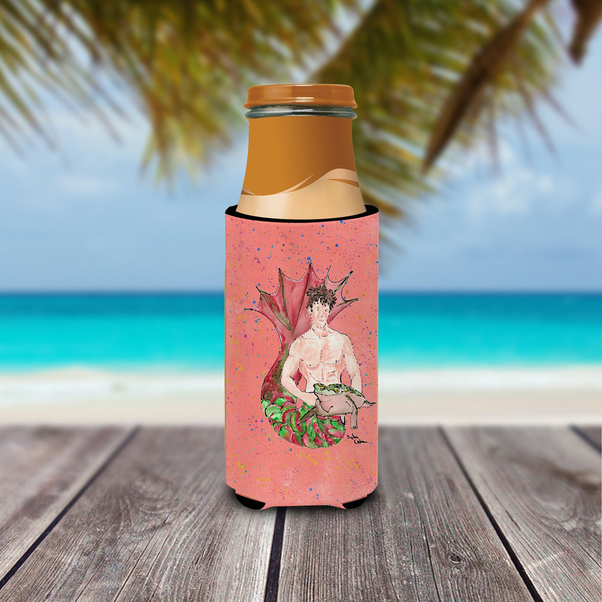 Brunette Merman Slim Can Hugger , Insulated Foam Hugger for 12 oz Slim Cans, Beer Bottles & Water Bottles, Printed in USA