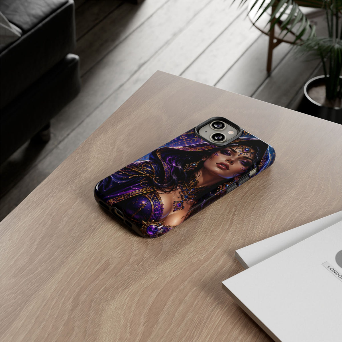 Phone Case — Mystical Sorceress Art Protective Tough Case (Astrology, Purple Hooded Witch)