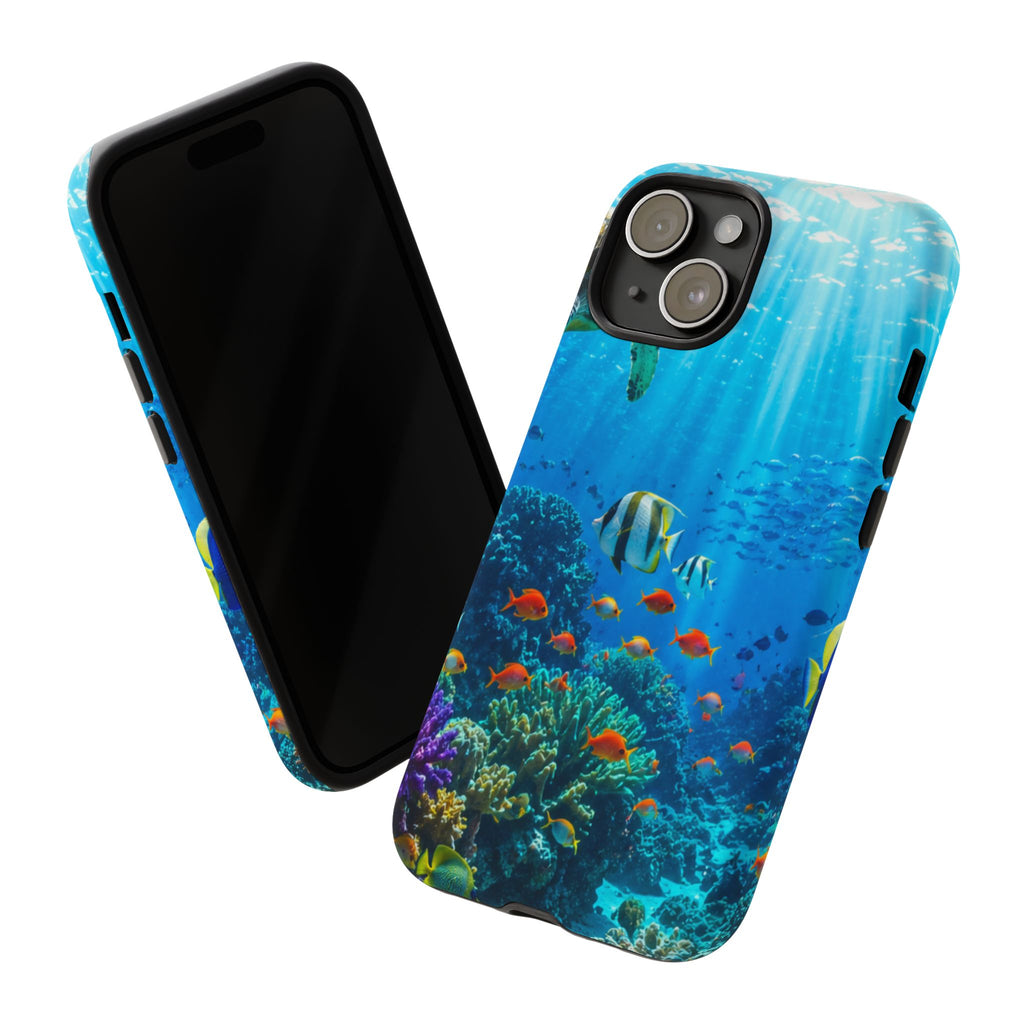 Underwater Ocean Life Tough Phone Case — Coral Reef & Sea Turtle Protective Cover