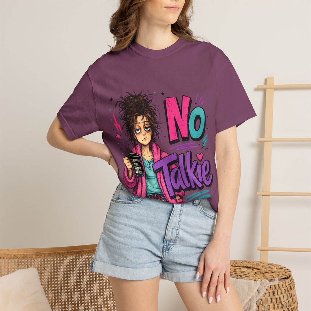 No Talkie Graphic T-Shirt | Grumpy Coffee Girl Illustration