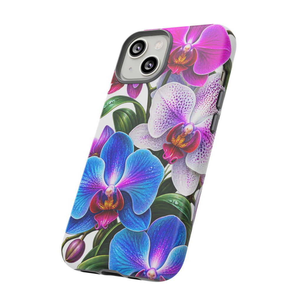 Orchid Floral Tough Phone Case – Vibrant Blue & Pink Orchid Protective Cover