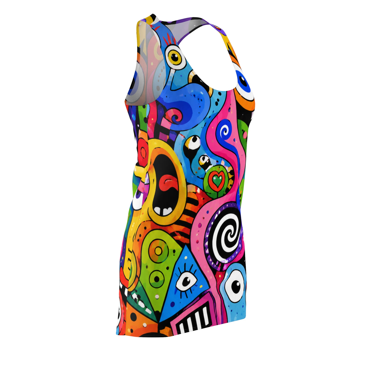 Racerback Dress — Colorful Abstract Pop Art Faces AOP