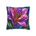 Stained Glass Floral Pillowcase — Vibrant Pink & Purple Blossom Square Cushion Cover