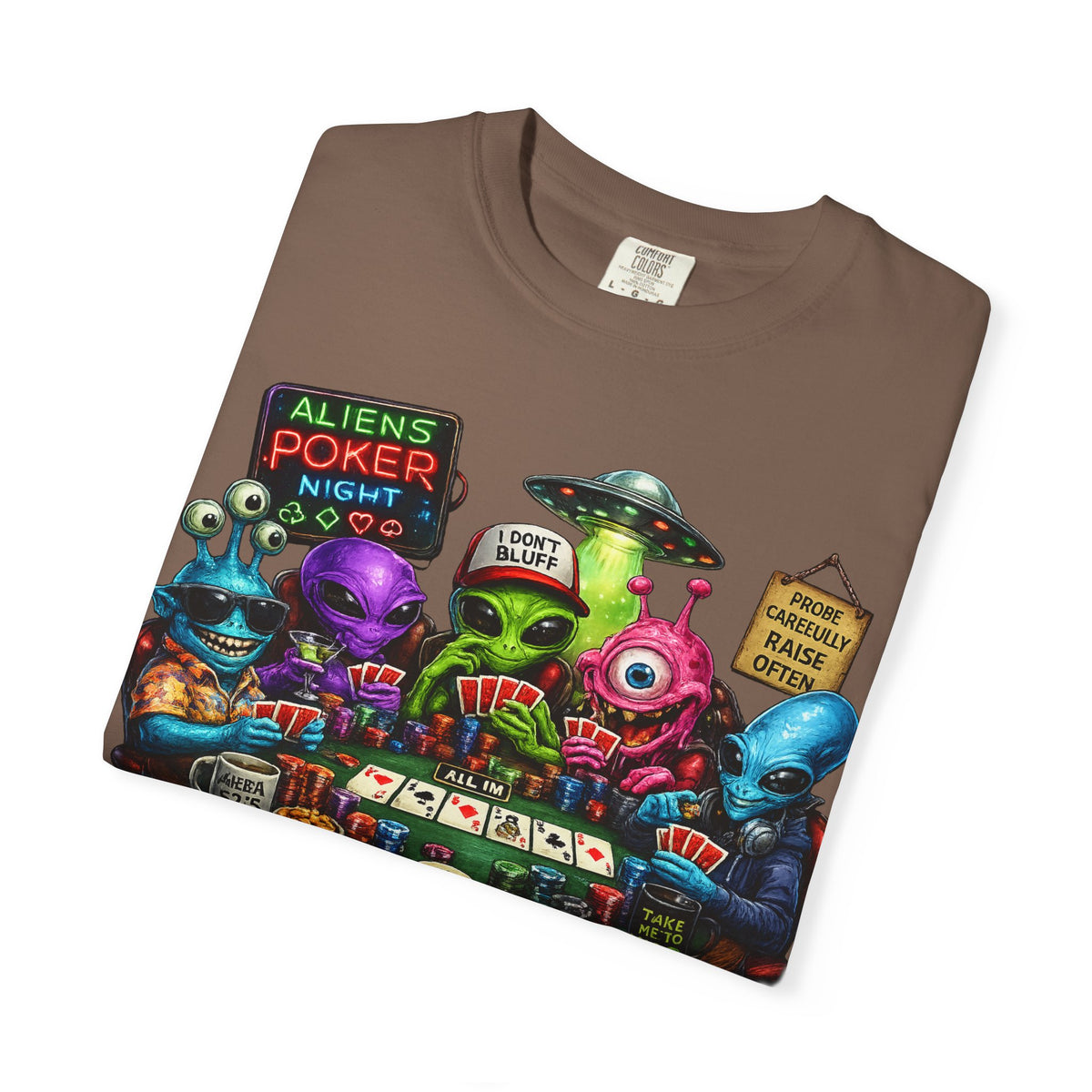 Aliens Poker Night T-shirt | Funny UFO Casino Card Game Design