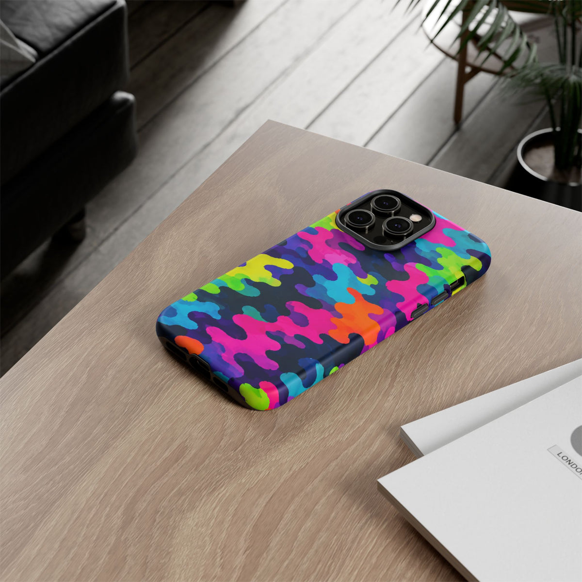 Neon Camo Tough Phone Case — Bright Rainbow Protective iPhone Cover