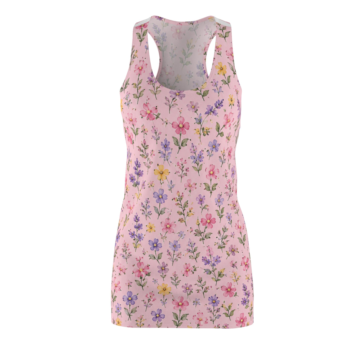 Floral Pink Racerback Dress — Pastel Wildflower Summer Sundress