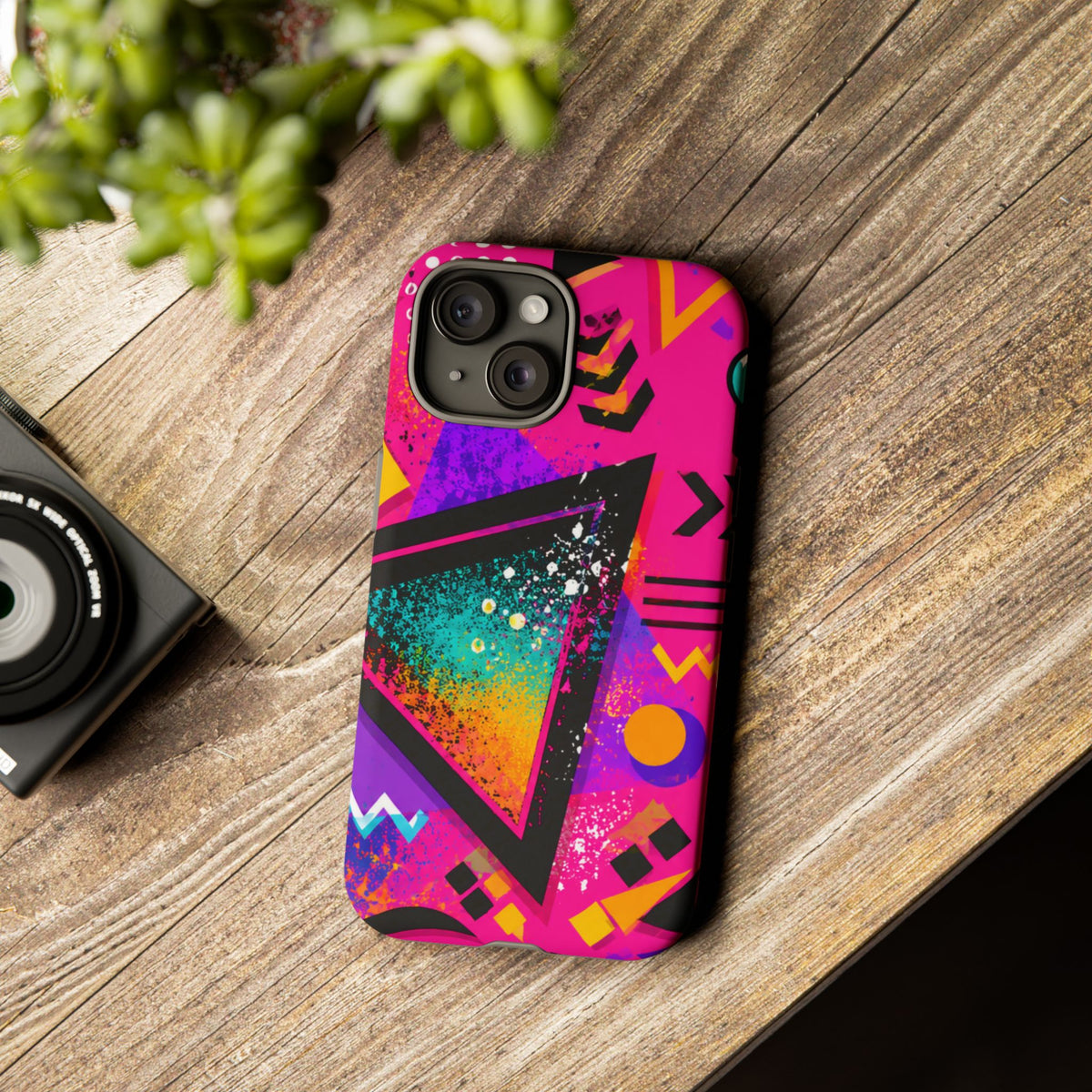 Retro 80s Geometric Phone Case — Neon Triangle Tough Case